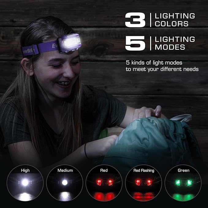 EverBrite Headlamp, 2 Pack Kids Headlamp with Red Light and Memory Function, Head Lamp for Adults