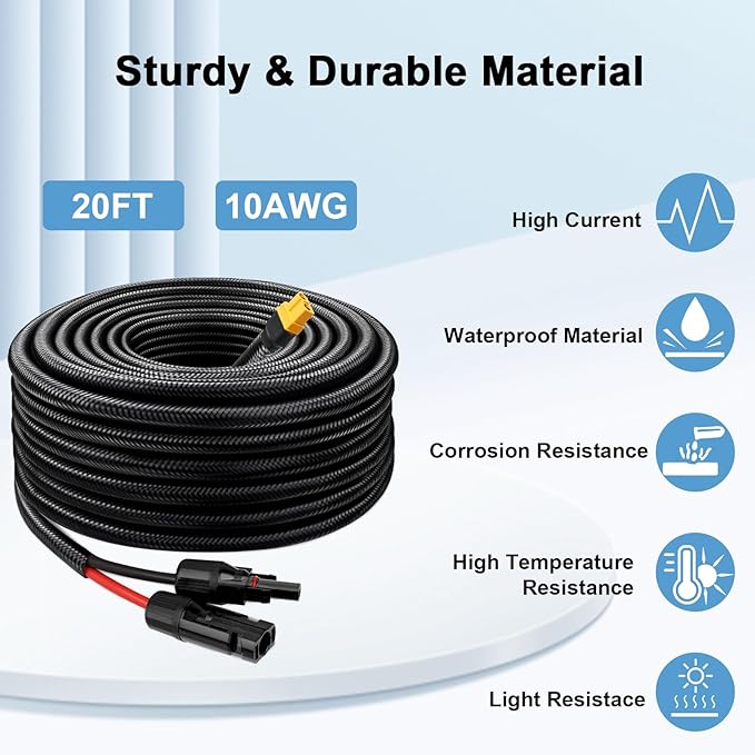 Solar to XT60 Cable 10AWG 20FT Solar Connector to XT60 Adapter Cable for Solar Panel to Battery RV