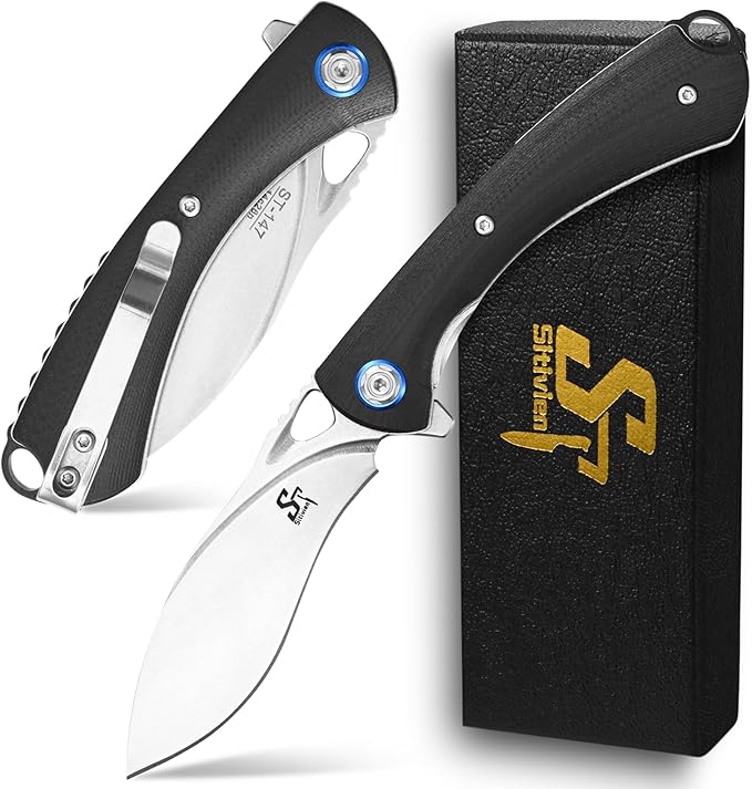 Sitivien ST147 Folding Pocket Knife,14C28N Steel Blade with G10 Handle Utility Knife EDC Tool Knife