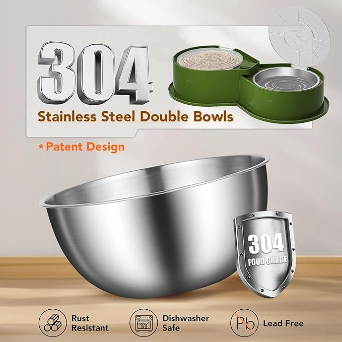 Stainless Steel Dog Bowl Set with Lids, 304 Metal Dual Food & Water Bowls for Dogs & Cats, Large