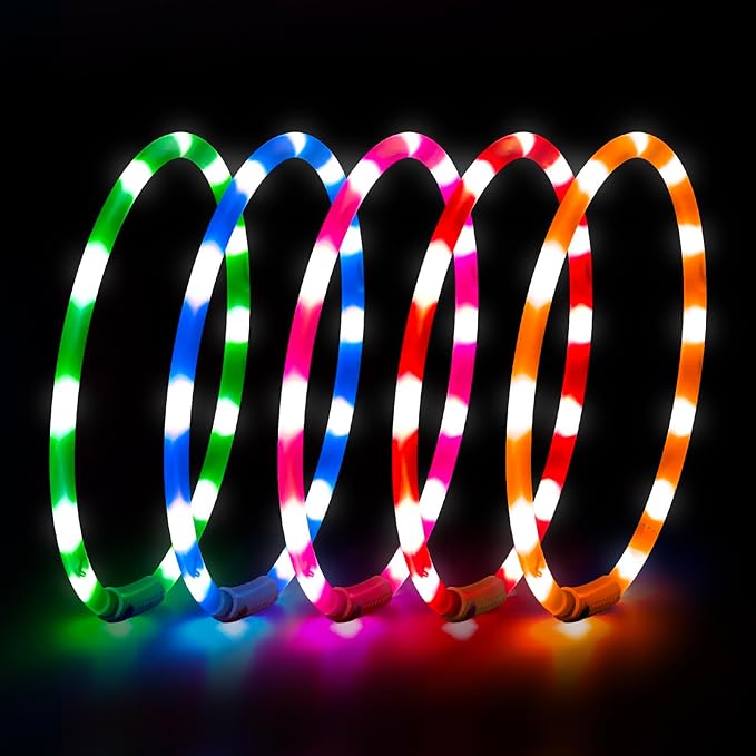 HIGO LED Dog Collar, Silicone Lightweight Light Up Dog Collars, USB Rechargeable LED Dog Necklace