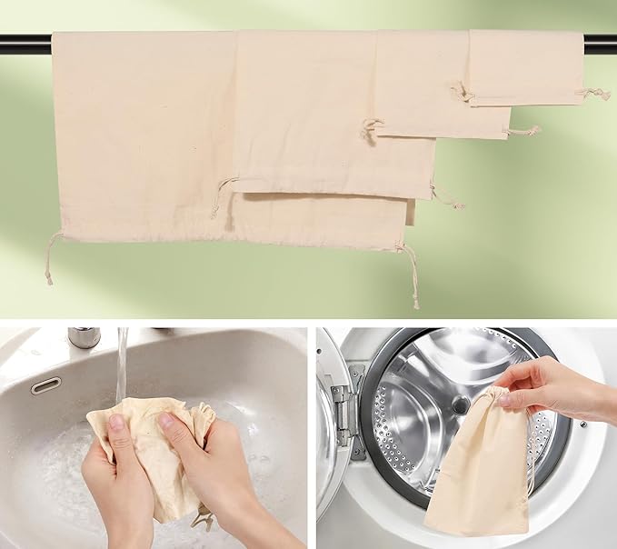 10PCS Cotton Storage Bags with Drawstrings, X-Large 14x17inch Multipurpose Canvas Fabric Bread