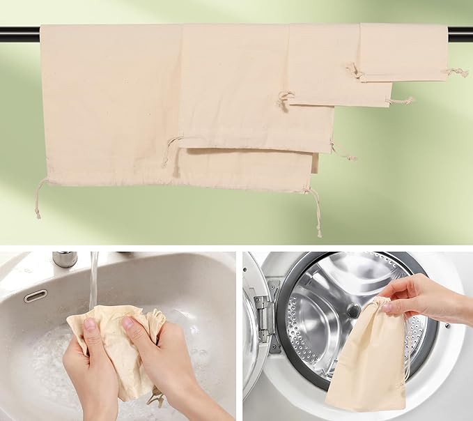 20PCS Cotton Produce Bags, 8X10inch Reusable Muslin Storage Bags with Drawstrings, Natural Cotton