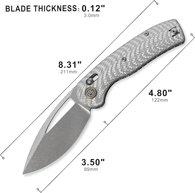 Petrified fish PFP13 Viper Folding Knife,3.5" K110 Steel Stonewashed Blade Carbon Fiber Handle