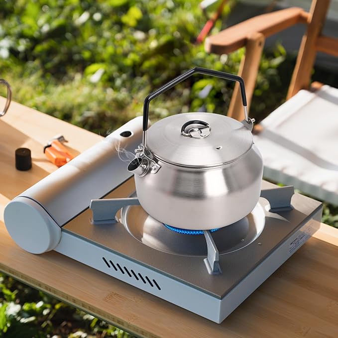 1L Camping Kettle, Portable Outdoor Campfire Kettle, 304 Stainless Steel Camp Tea Coffee Pot