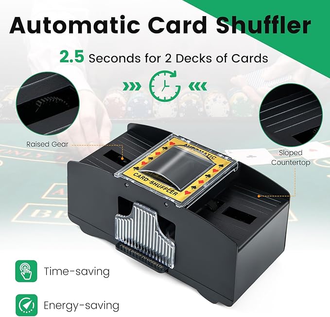 Goplus Poker Chip Set, 300 PCS 14 Gram Clay Poker Chips w/Case, Automatic Card Shuffler, 2 Decks