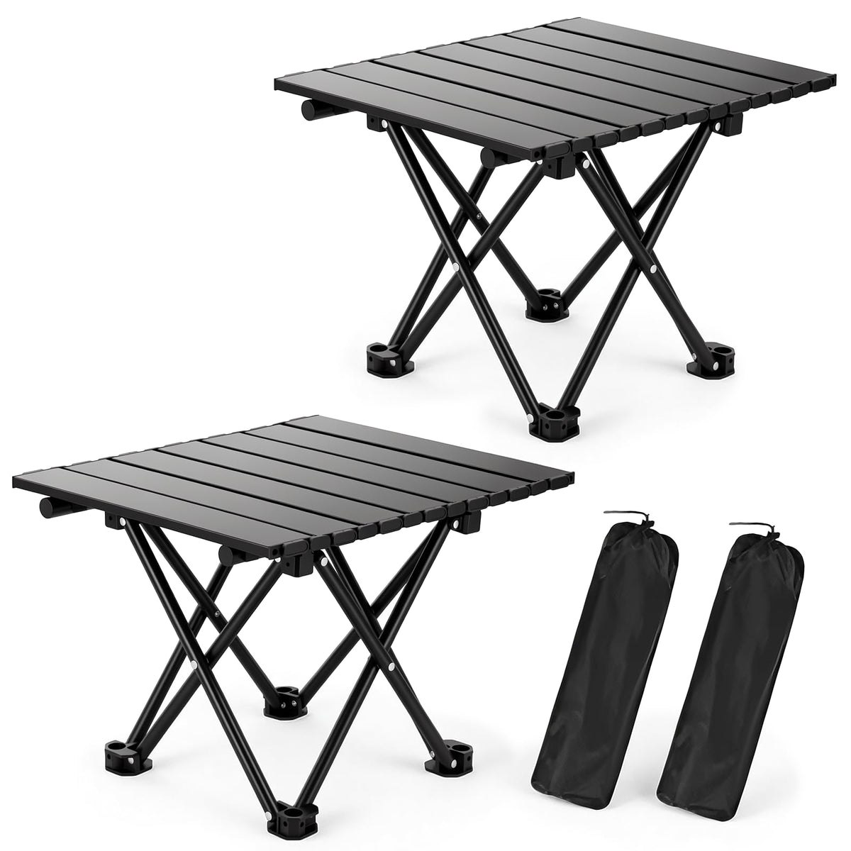 hediya 2 Pack Camping Table Foldable, Portable Folding Beach Table, Black-S