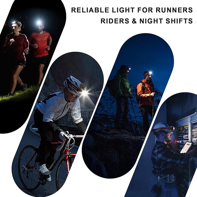 Vekkia LED Headlamp Rechargeable - 5 Lighting Modes,White & Red LEDs Head Lamp, Camping Accessories