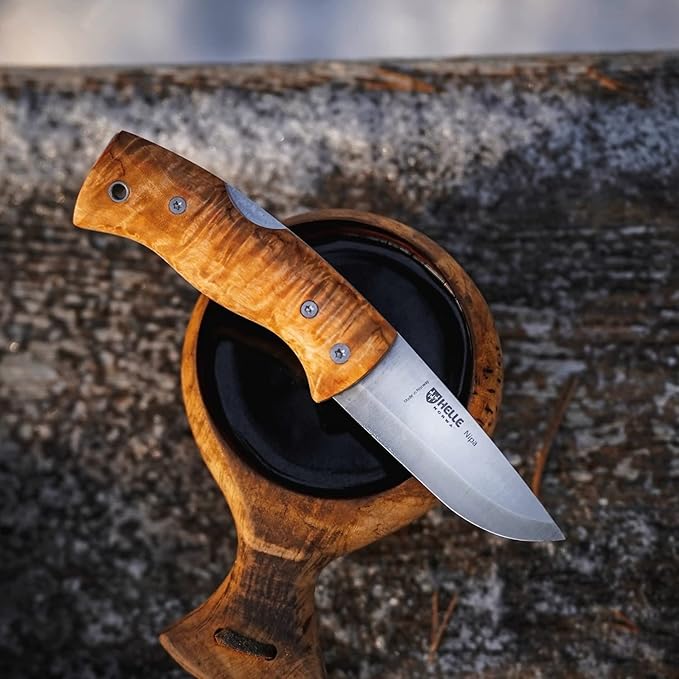 HELLE Knives - Nipa - Mid-Size Folding Knife - 2.72" Stainless Steel Blade with Hand-Sanded Curly