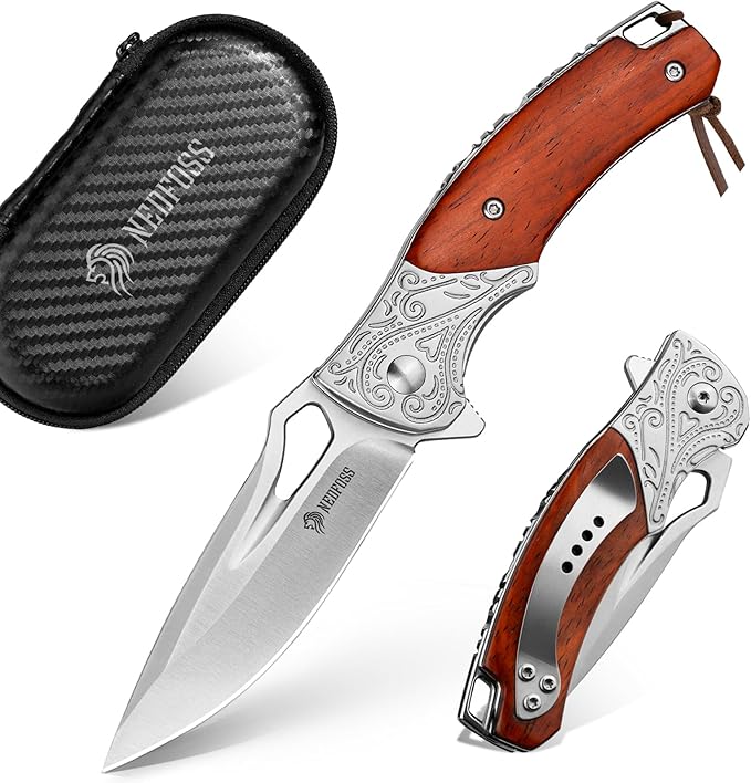 NedFoss Heron Pocket Knife for Men, 2.8" 14C28N Steel EDC Knife with Premium Sandalwood Handle