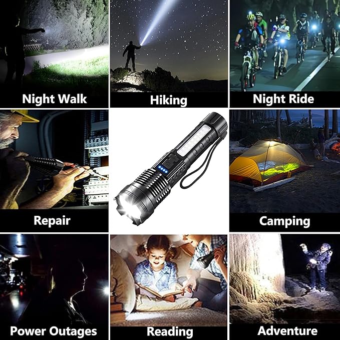Rechargeable LED Flashlights, 90,000 Lumens Super Bright Handheld Flashlight, 7 Modes with COB Work