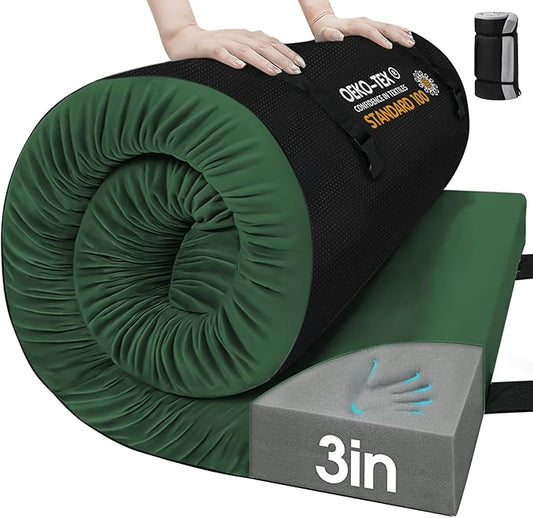 CYMULA Memory Foam Camping Mattress Pad,3inch Sleeping Pad for Camping,Non-Slip Bottom Floor Cot