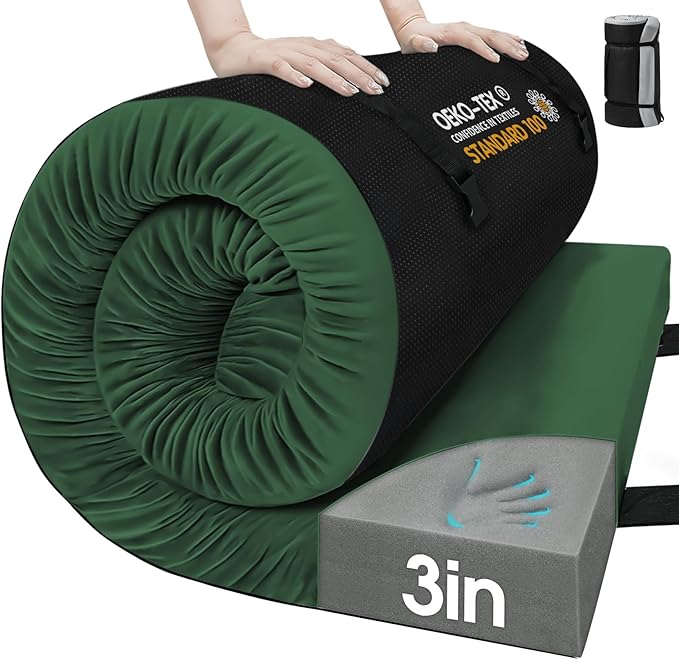 CYMULA Memory Foam Camping Mattress Pad,3inch Sleeping Pad for Camping,Non-Slip Bottom Floor Cot