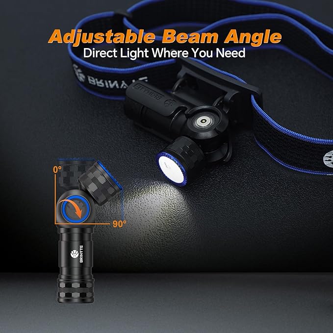 Brinyte HL16 Rechargeable Headlamp Flashlight, 0-90° Adjustable LED Work Light with Magnetic Base
