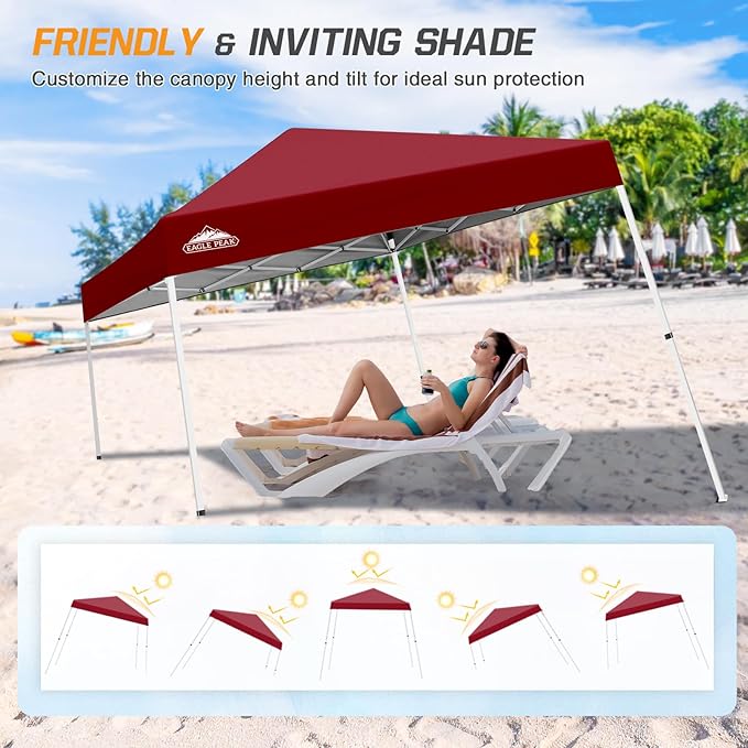 EAGLE PEAK 10x10 Slant Leg Pop-up Canopy Tent Easy One Person Setup Instant Outdoor Beach Canopy