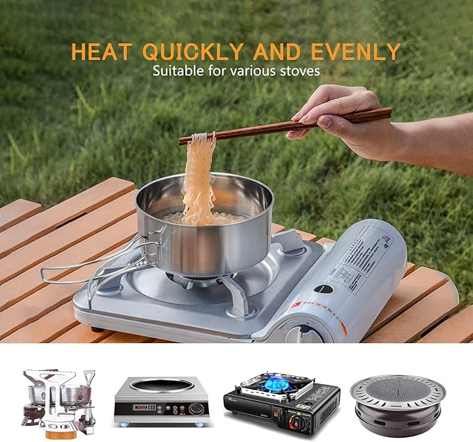 Lixada Camping Cookware Set, 4PCS Portable Stainless Steel Camp Cook Set, Lightweight Stackable