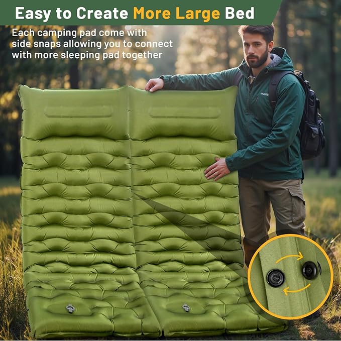 Sleeping Pad for Camping, 6" Extra Thick Camping Sleeping Pad with Pillows & Built-in Foot Pump