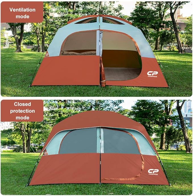 CAMPROS CP Tent 8 Person Camping Tents, Waterproof Windproof Family Tent with Top Rainfly, Large