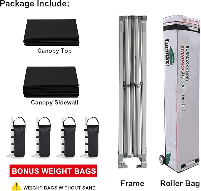 Eurmax USA 10'x10' Pop-up Canopy Tent Commercial Instant Canopies with 4 Removable Zipper End Side