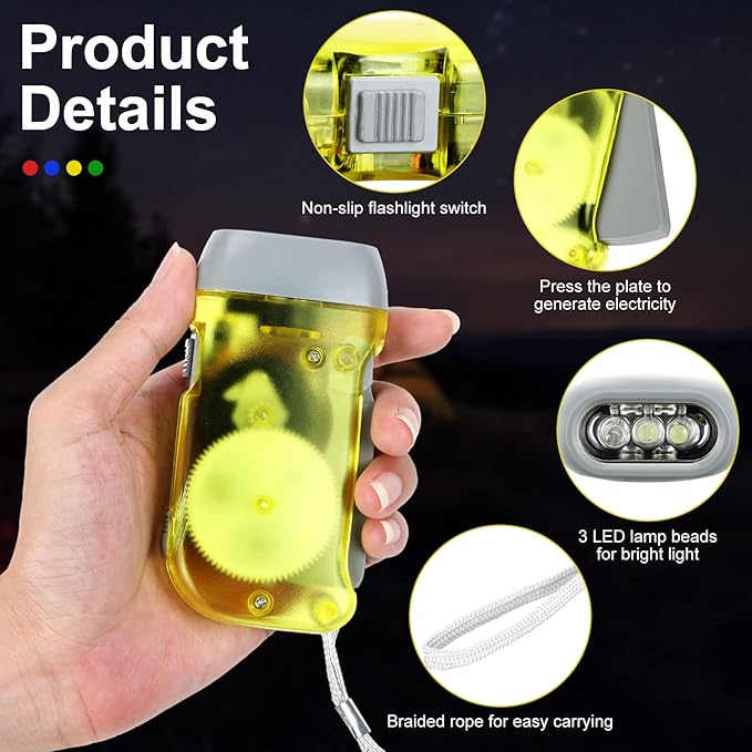 48 Pcs Hand Crank Flashlight No Battery Required Torch Light Manual Press Flashlight 3 LED Squeeze