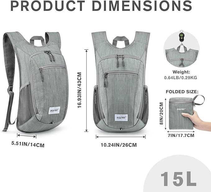 G4Free 10L/15L Hiking Backpack Lightweight Packable Hiking Daypack Small Travel Outdoor Foldable