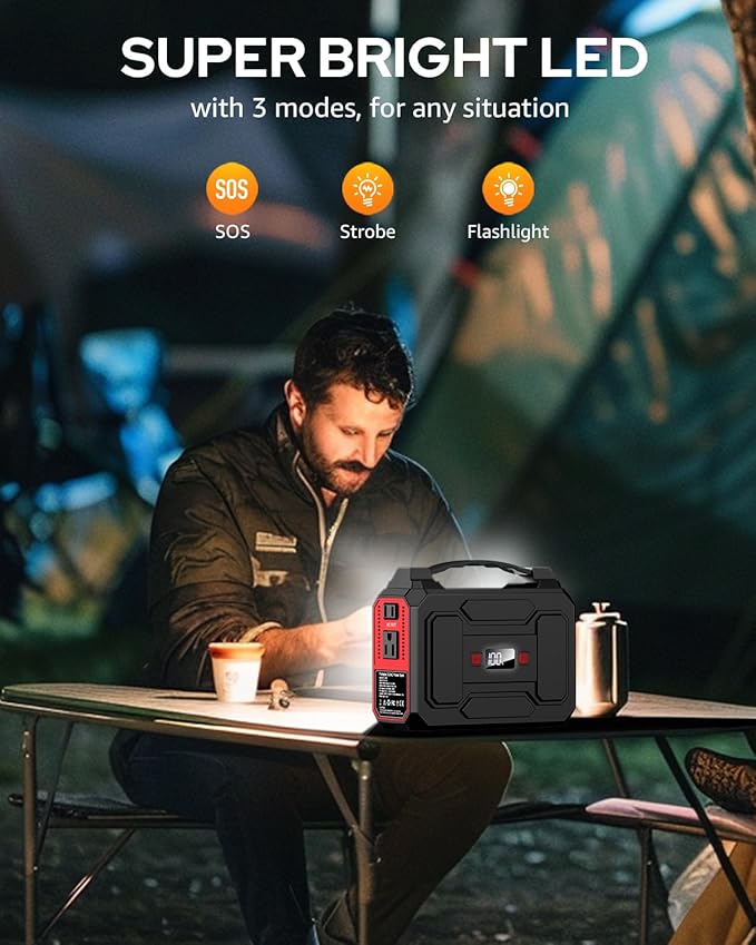 Solar Powered Generator 200W Peak/100W Rated, Portable Solar Generator Power Station with Solar