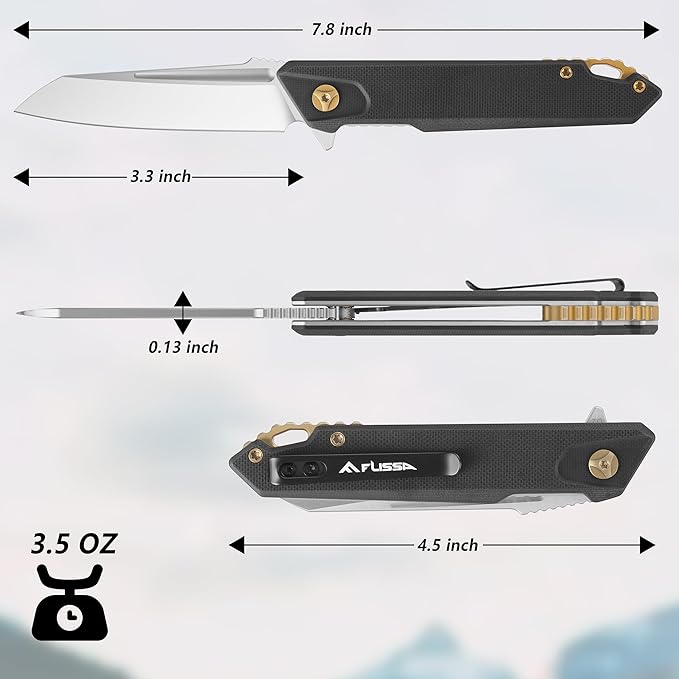FLISSA Folding Pocket Knife, EDC Knife with D2 Steel Blade and G10 Handle, Pocket Clip, Suitable