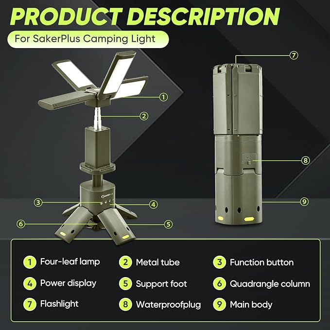 Portable Camping Light, 14000mAh Telescopic Camping Lantern with Rechargeable Power Supply