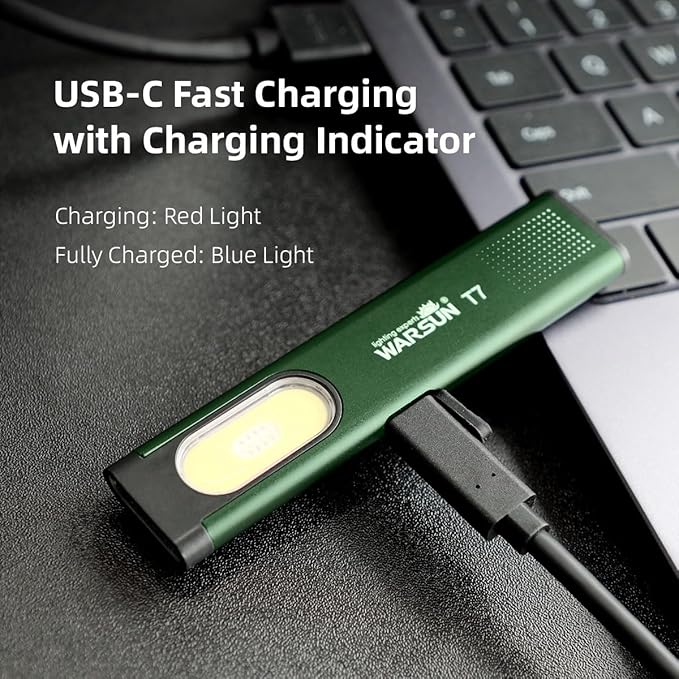 WARSUN Compact Multi-Mode Pocket LED Flashlight - 675LM, USB-C Rechargeable, IPX4, Dual Material