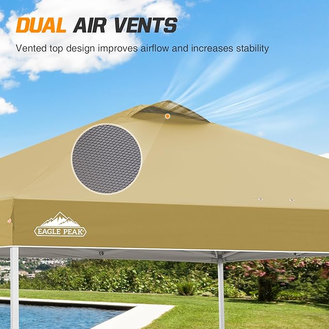 EAGLE PEAK Pop Up Canopy Tent with Wheeled Carry Bag, 8 Stakes, 4 Ropes, 4 Weight Bags, Easy Set Up