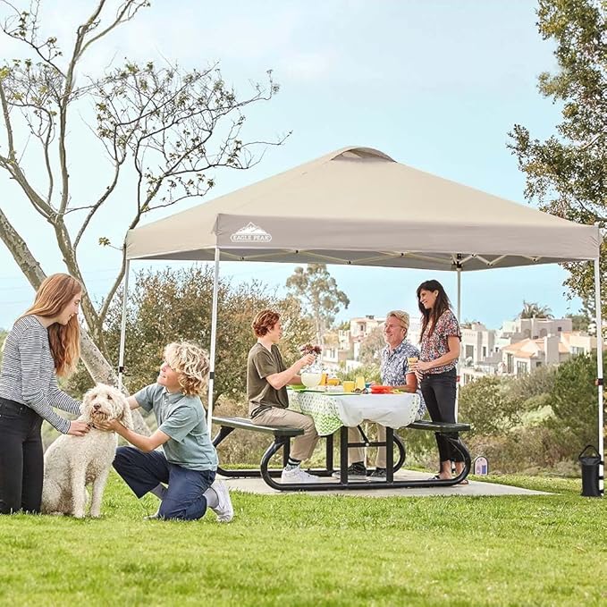 EAGLE PEAK Pop Up Canopy Tent with Wheeled Carry Bag, 8 Stakes, 4 Ropes, 4 Weight Bags, Easy Set Up