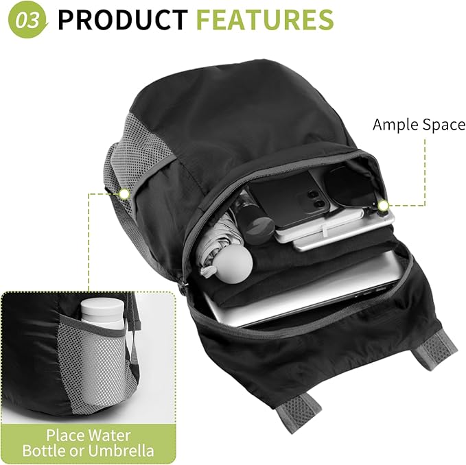 20L Ultra Hiking-Daypack Lightweight Foldable Travel Packable Backpack for Camping Cycling