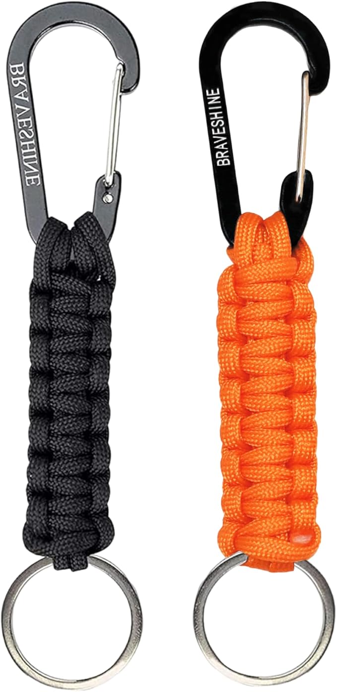 BRAVESHINE Paracord Keychain Carabiner Clip, D Ring Lanyard Hanger Stroller Hook for Water Bottle