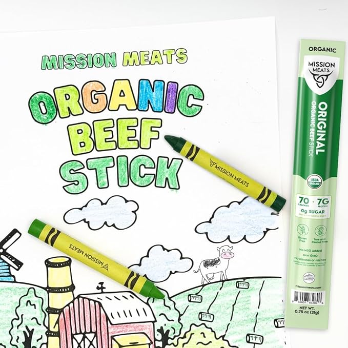 Mission Meats 100% Certified Organic Beef Sticks – Pasture-Raised, Zero Sugar, Non-GMO, Healthy
