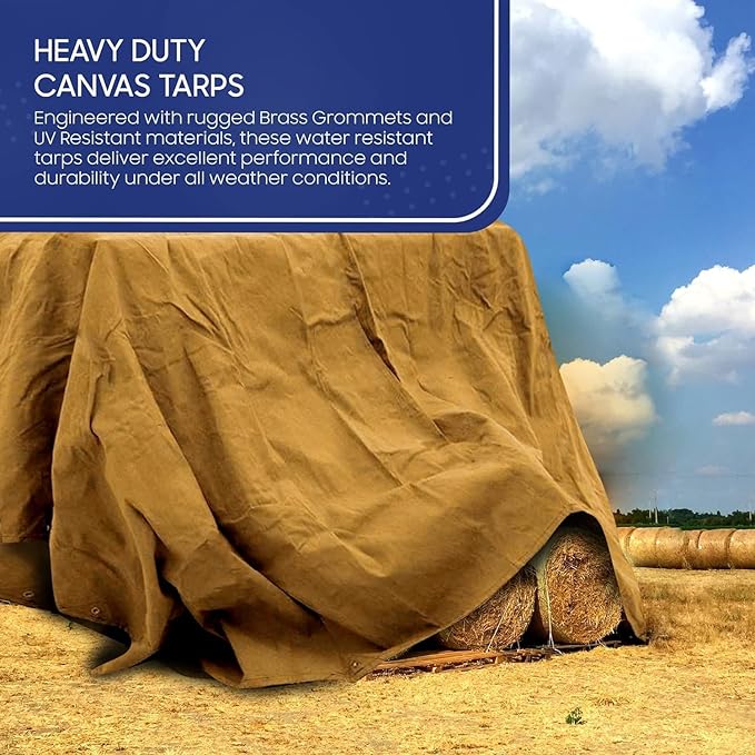 Tarps Now 12x24 ft Heavy Duty Canvas Tarp | 18 MIL Industrial Grade, Tear Resistant, Reinforced