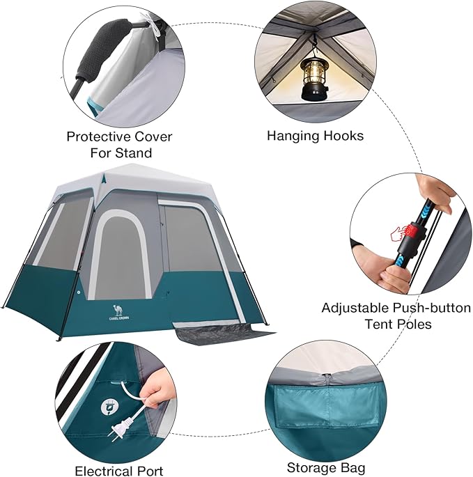 Camping Tents 4/6 Person Pop Up Instant Tent - Setup in 60s for Family Camping, Windproof Design