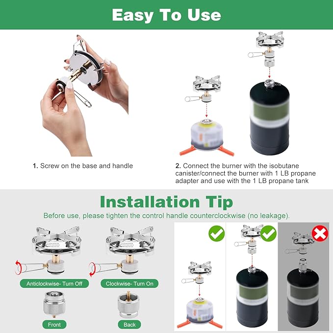 WADEO Portable Camping Stove Burner, Backpacking Stove with 1LB Propane Tank Adapter, Fuel Can