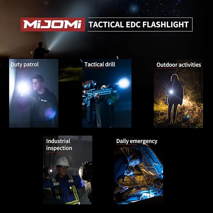 J81 Tactical Rechargeable Flashlight with Holster, 1300 Lumen Super Bright IP68 Waterproof Dual