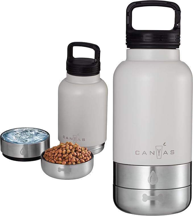 Insulated 32oz Stainless Steel Dog Water Bottle with Food & Water Bowls, Leak-Proof Pet Travel