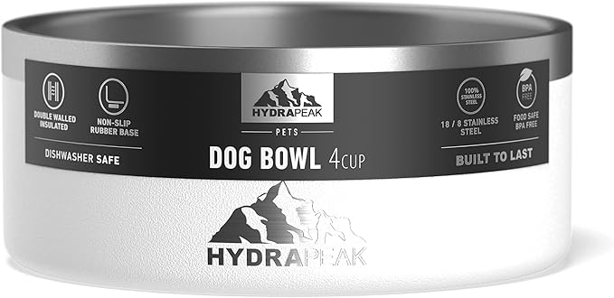 Hydrapeak Dog Bowl; Non Slip Stainless Steel; Water and Food Dish; Large Sized and Small Dogs; 32oz