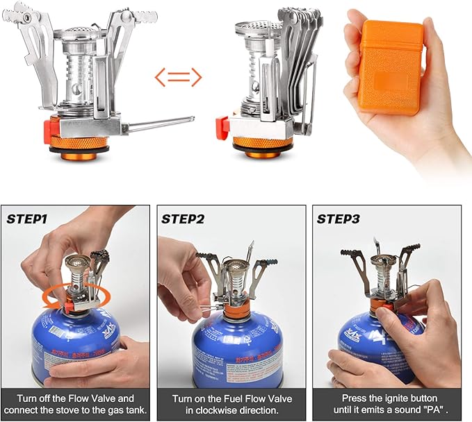 Odoland 16pcs Camping Cookware Set with Folding Camping Stove, Non-Stick Lightweight Pot Pan Kettle