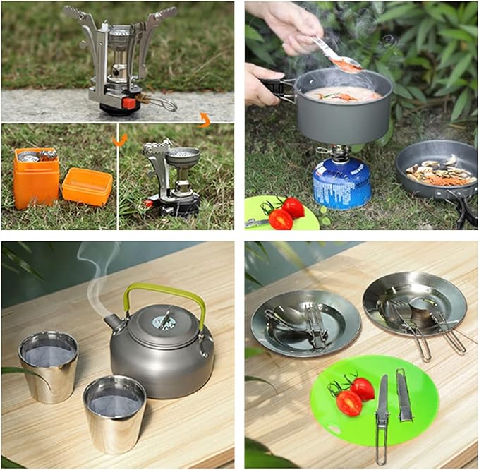 Pots and Pans Set Lixada Outdoor Camping Cookware Mess Kit Camping Cooking Set Tableware with Stove