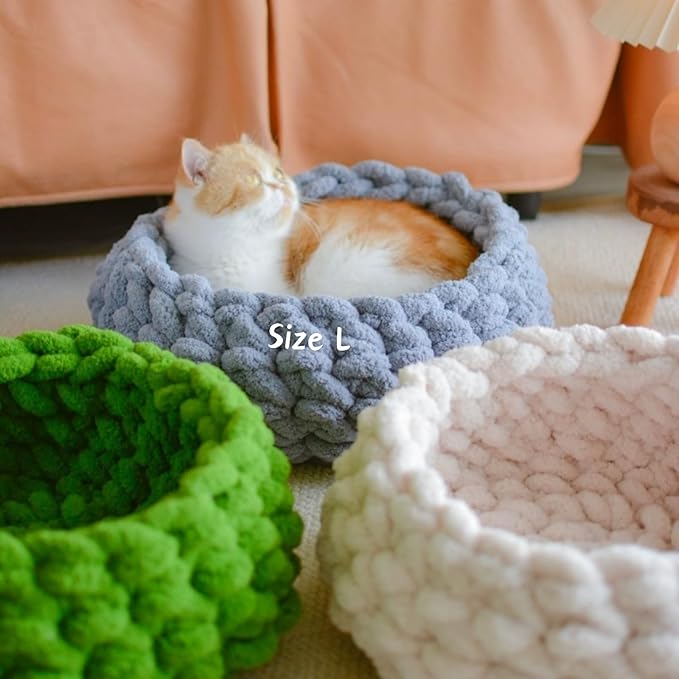Cat Nest Bed ??Premium Handwoven Washable Extra Soft Round Cave House for Indoor Kitten & Kitty