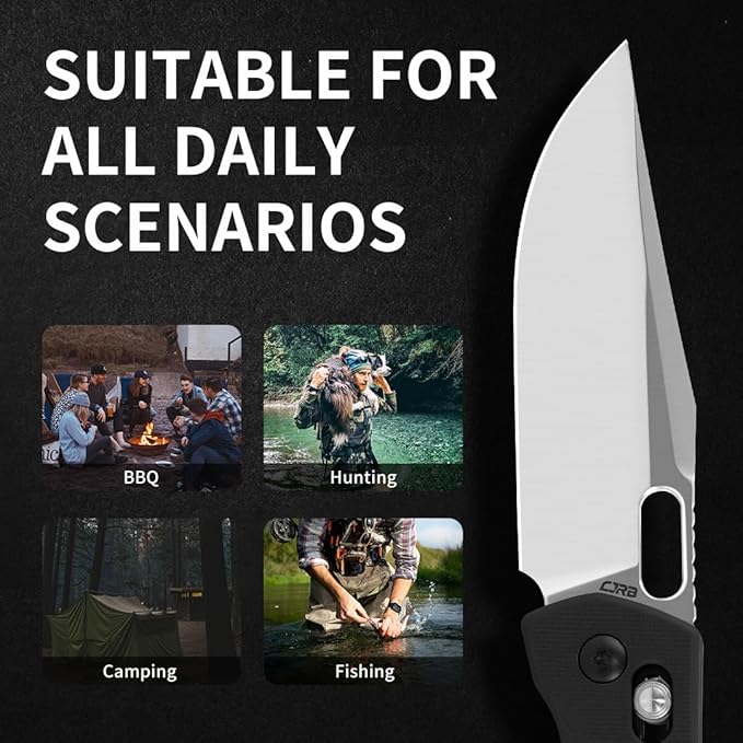 CJRB Prado Folding Pocket Knife 3.76" AR-RPM9 Sand Polish Steel Blade Black G10 Handle Crossbar
