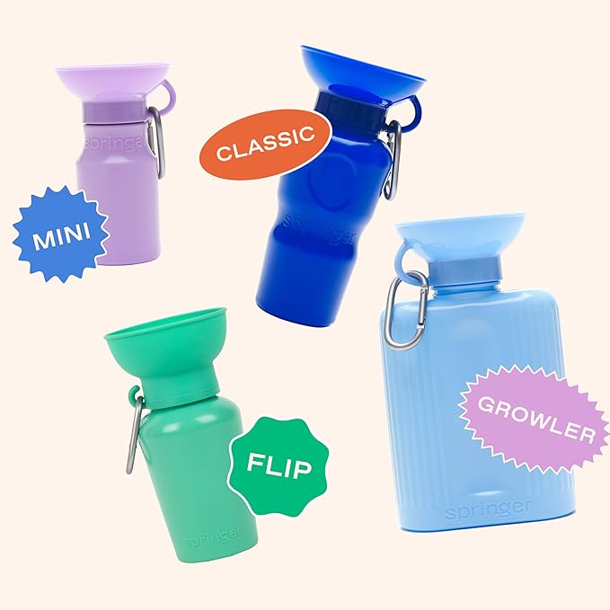 Springer Flip Portable Dog Water Bottle with Foldable Food Grade Silicone Bowl - 20 Ounce Travel