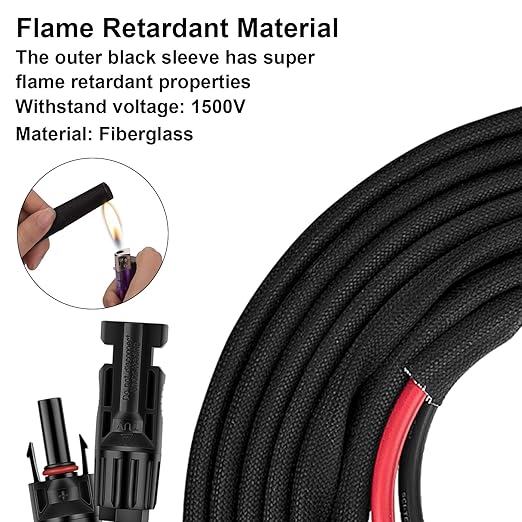 20FT 10AWG Solar Panel Extension Cable with Female and Male Connectors, Solar Cable for Solar