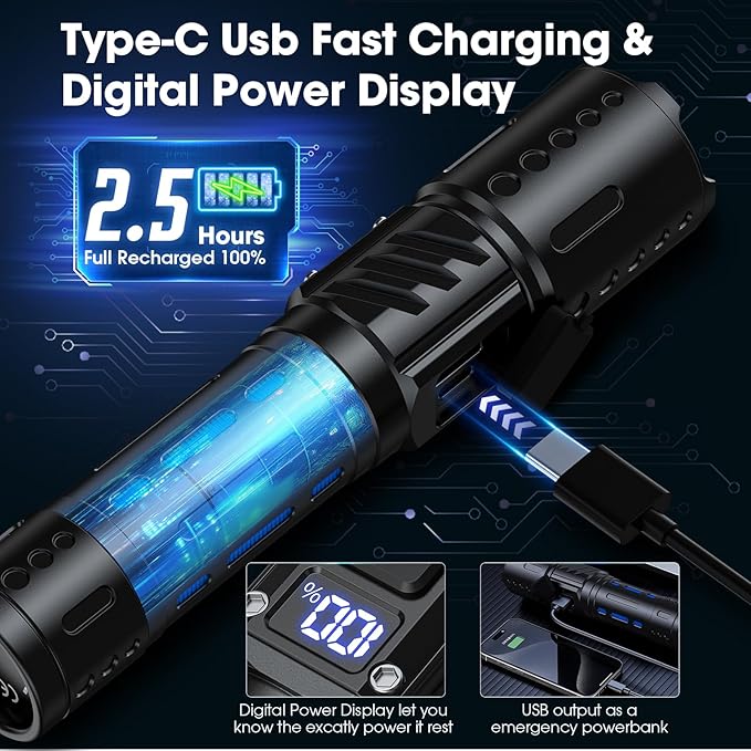 EDC Flashlights 2000 High Lumens Rechargeable - Long Beam Small Pocket LED Tactical Flashlight with
