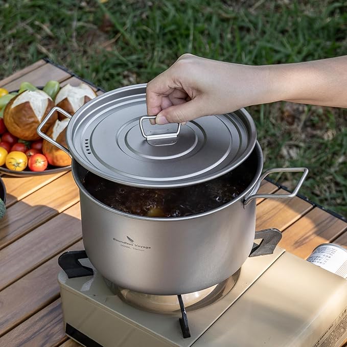 Boundless Voyage Titanium Pot Portable Camping Cookware Lightweight Cooking Pot Set for Outdoor