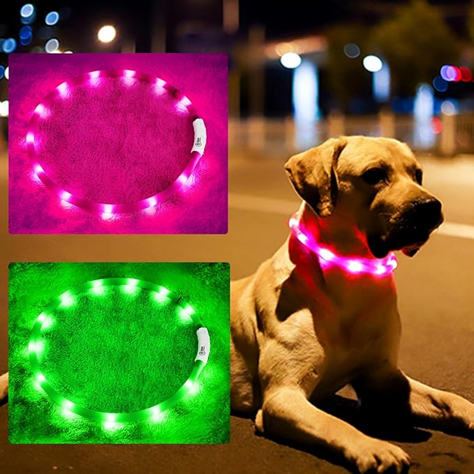 2 Pack LED Dog Collar, Rechargeable Light Up Dog Collars, Dog Collar for Night Walking, Improved