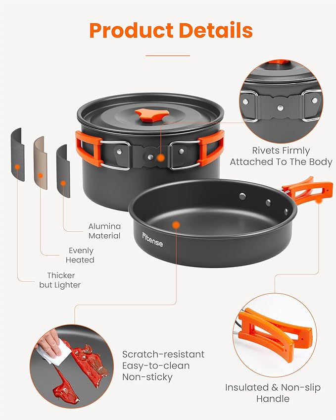 22Pcs Camping Cookware Mess Kit for 2, Lightweight Camping Kitchen Pots and Pans Set, Portable